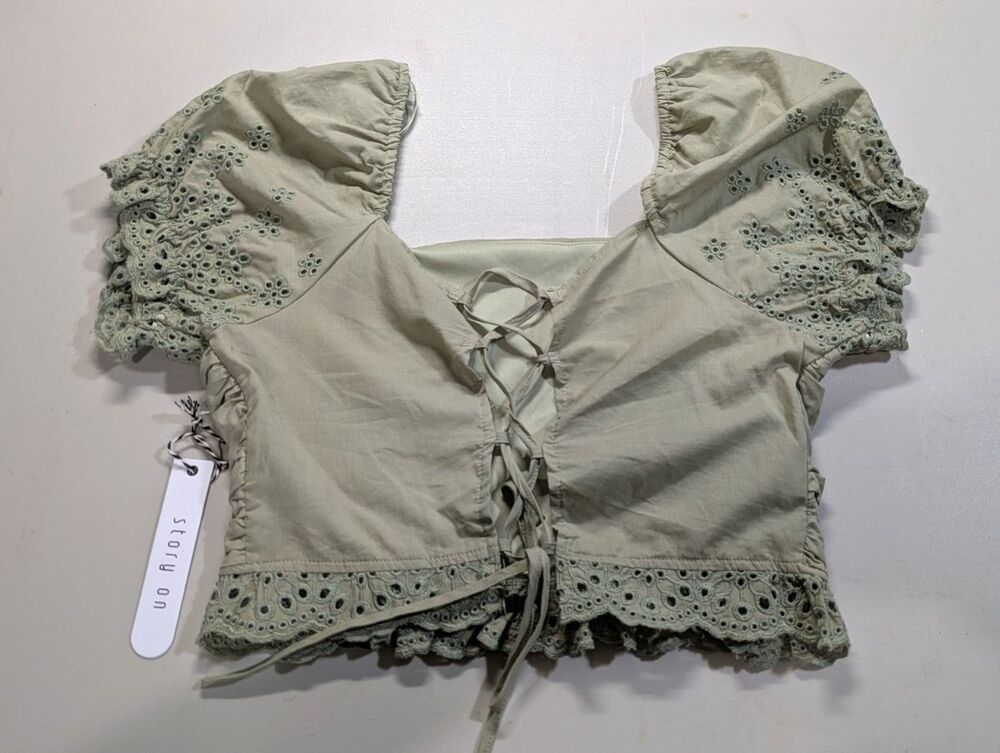 Story On Green Crop Top Size Large NWT Milkmaid Babydoll Cottage Festival
